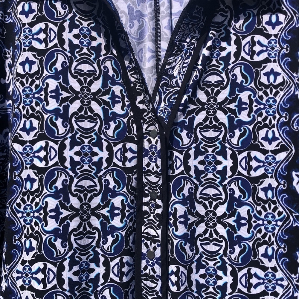 WHITE HOUSE BLACK MARKET TUNIC/DRESS XL Pit to Pit 22 1/2" Blues Blacks Preworn - Picture 2 of 15